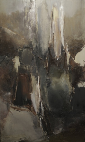 Cirsma/felling site (2019) oil, ashes, sand, canvas 90x150 cm