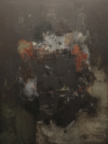 Black Mass (2017) oil, decomposed wood, canvas 90x120 cm